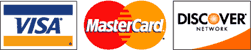 We accept Visa, Mastercard, and Discover