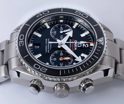 Crown Side Shot of Seamaster Planet Ocean Chronograph