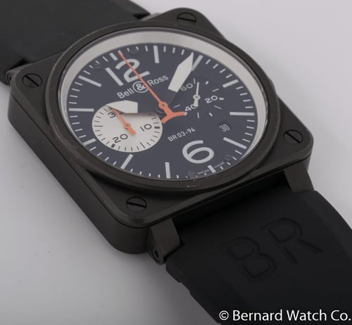 9' Side Shot of BR 03-94 Black and White Carbon Chronograph