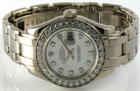 Front View of Ladies Masterpiece Datejust Pearlmaster