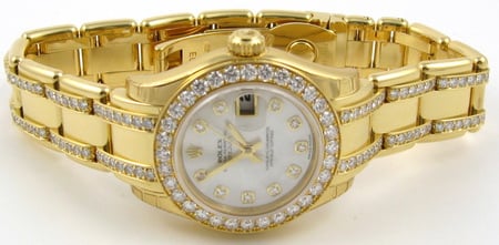 Front View of Ladies Masterpiece Datejust Pearlmaster