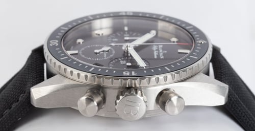 Crown Side Shot of Fifty Fathoms Bathyscape Flyback Chronograph