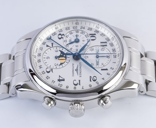Crown Side Shot of Master Collection Calendar Chronograph