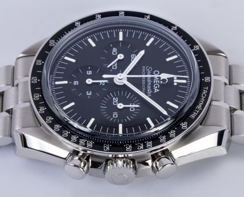 Crown Side Shot of Speedmaster Moonwatch Professional Co-Axial Master Chronometer