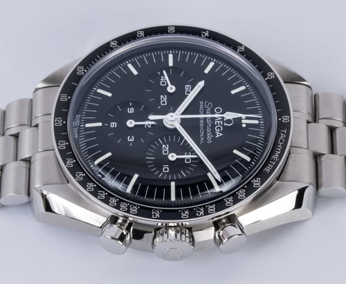Crown Side Shot of Speedmaster Moonwatch Professional Co-Axial Master Chronometer