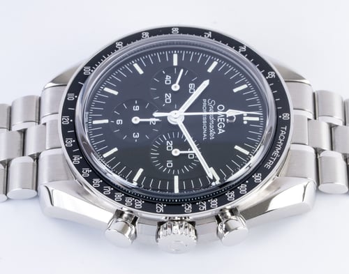 Crown Side Shot of Speedmaster Moonwatch Professional Co-Axial Master Chronometer