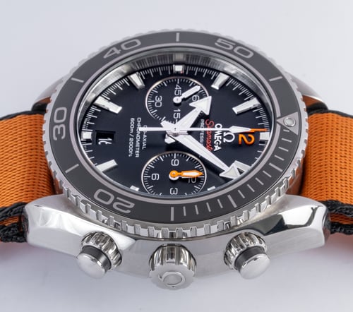Crown Side Shot of Seamaster Planet Ocean Chronograph