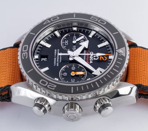Crown Side Shot of Seamaster Planet Ocean Chronograph