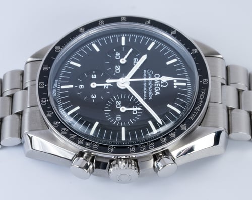 Crown Side Shot of Speedmaster Moonwatch Professional Co-Axial Master Chronometer