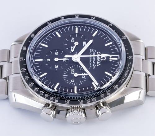 Crown Side Shot of Speedmaster Moonwatch Professional Co-Axial Master Chronometer
