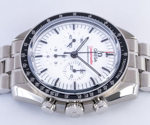Crown Side Shot of Speedmaster Moonwatch Professional Co-Axial Master Chronometer