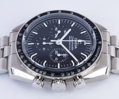 Crown Side Shot of Speedmaster Moonwatch Professional Co-Axial Master Chronometer