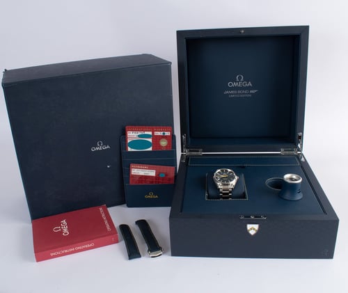 Box / Paper shot of Seamaster James Bond 'Spectre' Aqua Terra Master