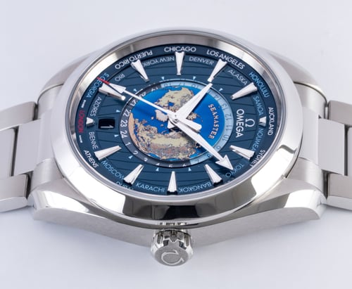 Crown Side Shot of Aqua Terra Worldtimer 43MM