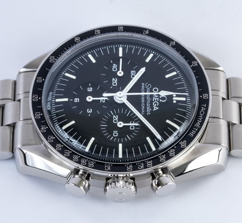 Crown Side Shot of Speedmaster Moonwatch Professional Co-Axial Master Chronometer