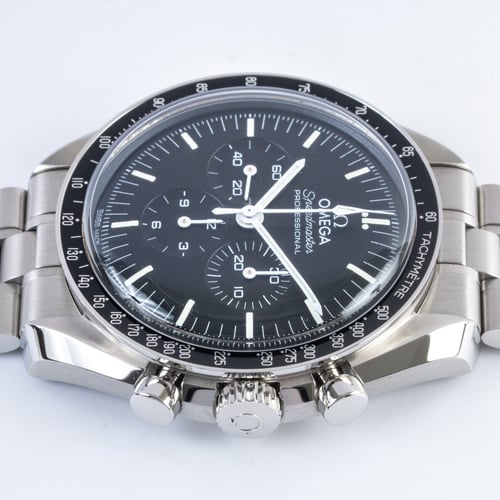 Crown Side Shot of Speedmaster Moonwatch Professional Co-Axial Master Chronometer
