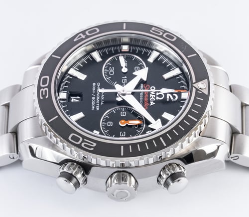 Crown Side Shot of Seamaster Planet Ocean Chronograph
