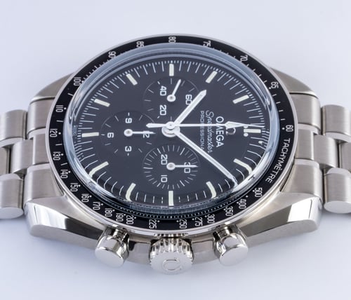 Crown Side Shot of Speedmaster Moonwatch Professional Co-Axial Master Chronometer