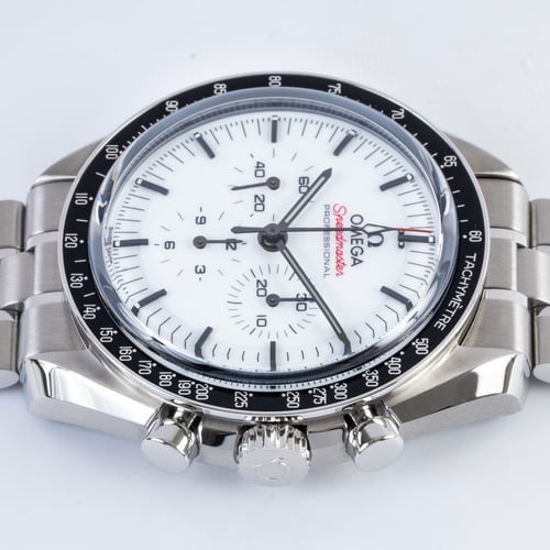 Crown Side Shot of Speedmaster Moonwatch Professional Co-Axial Master Chronometer