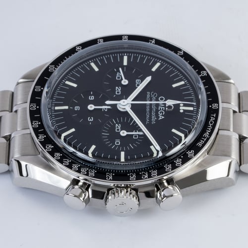 Crown Side Shot of Speedmaster Moonwatch Professional Co-Axial Master Chronometer