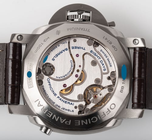 Caseback of Luminor 1950 Titanium 8 Days Chrono Monopulsante GMT