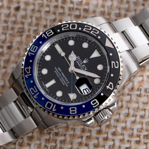 Stylied photo of  of GMT-Master II BLNR 'Batman'