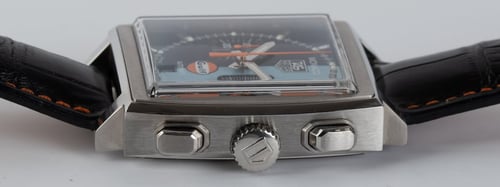Crown Side Shot of Monaco Chronograph 'Gulf' Limited Edition
