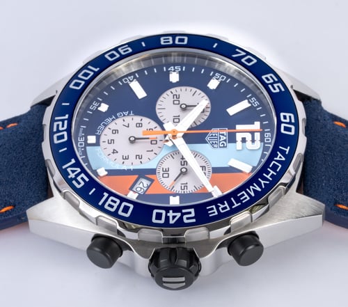 Crown Side Shot of Formula 1 Quartz 'Gulf' Chronograph