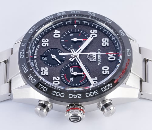 Crown Side Shot of Porsche x Carrera Chronograph