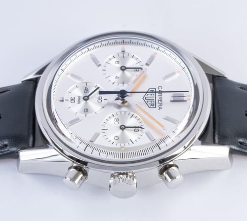 Crown Side Shot of Carrera Chronograph 160 Year Anniversary