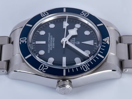 Crown Side Shot of Black Bay 58 Blue