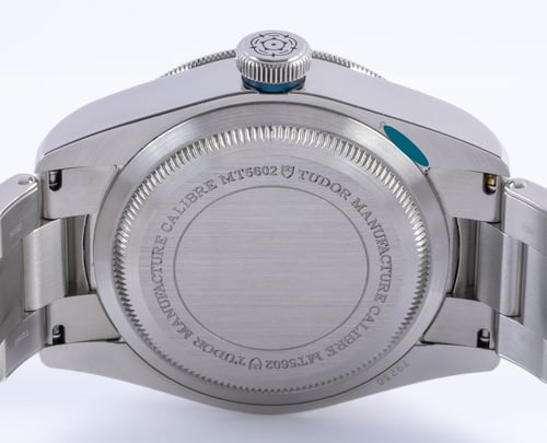 Caseback of Heritage Black Bay Blue