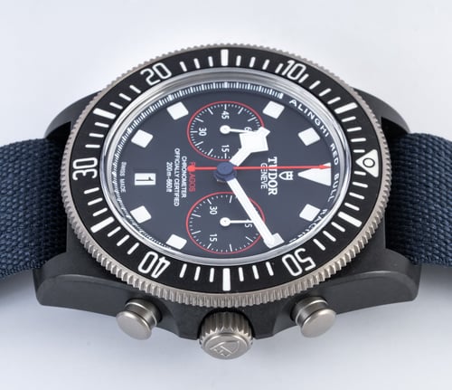 Crown Side Shot of Pelagos FXD 'Red Bull' Chronograph