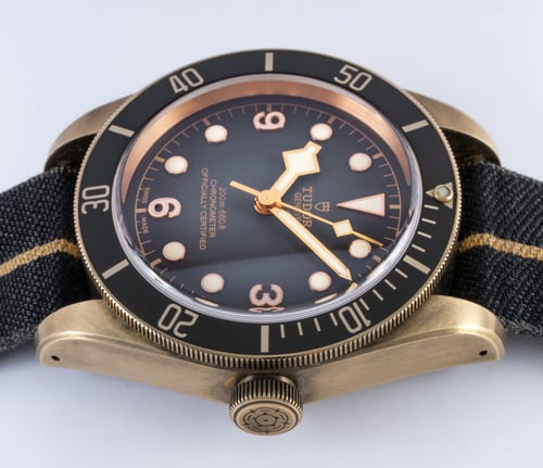 Crown Side Shot of Black Bay Bronze