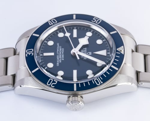 Crown Side Shot of Black Bay 58 Blue
