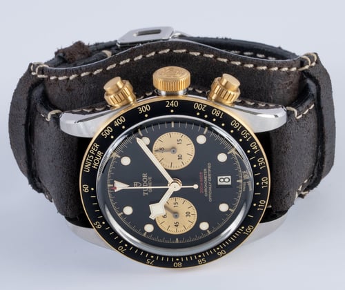 Front View of Heritage Black Bay Chronograph S&G