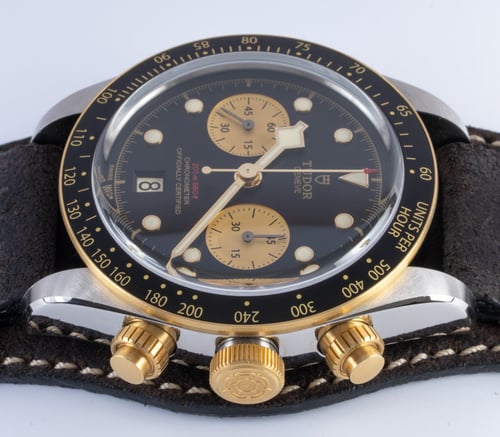 Crown Side Shot of Heritage Black Bay Chronograph S&G