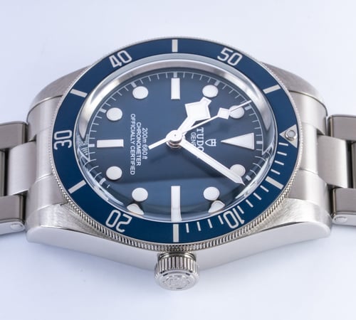 Crown Side Shot of Black Bay 58 Blue