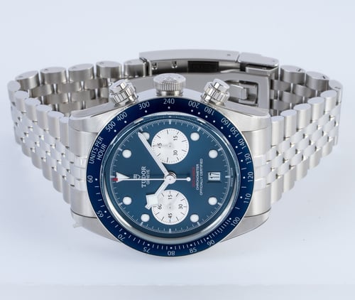 Front View of Black Bay Blue Chronograph