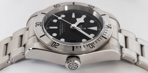Crown Side Shot of Heritage Black Bay Steel