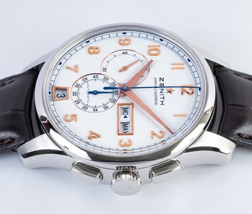 Crown Side Shot of Captain Winsor Annual Calendar Chronograph