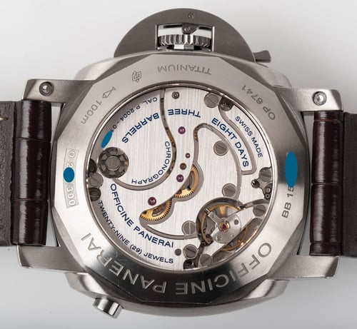 Caseback of Luminor 1950 Titanium 8 Days Chrono Monopulsante GMT
