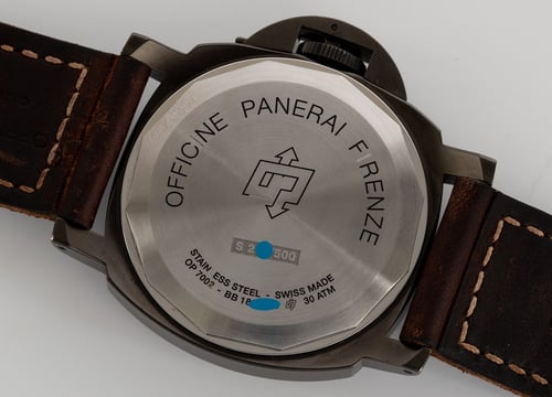 Caseback of Luminor Black Seal Left-Handed 'Destro' 8 Days