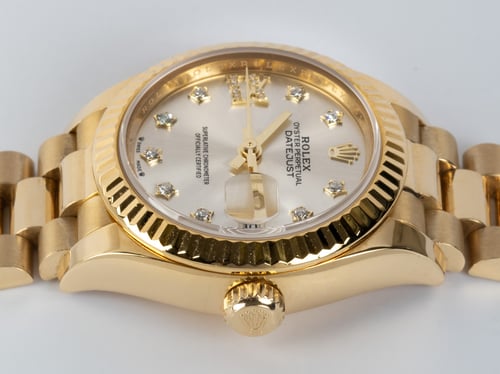 Crown Side Shot of Ladies Datejust President 28