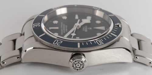 Crown Side Shot of Heritage Black Bay Blue