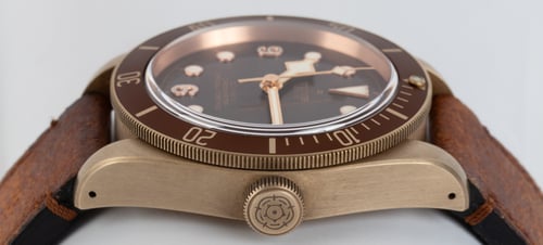 Crown Side Shot of Heritage Black Bay Bronze