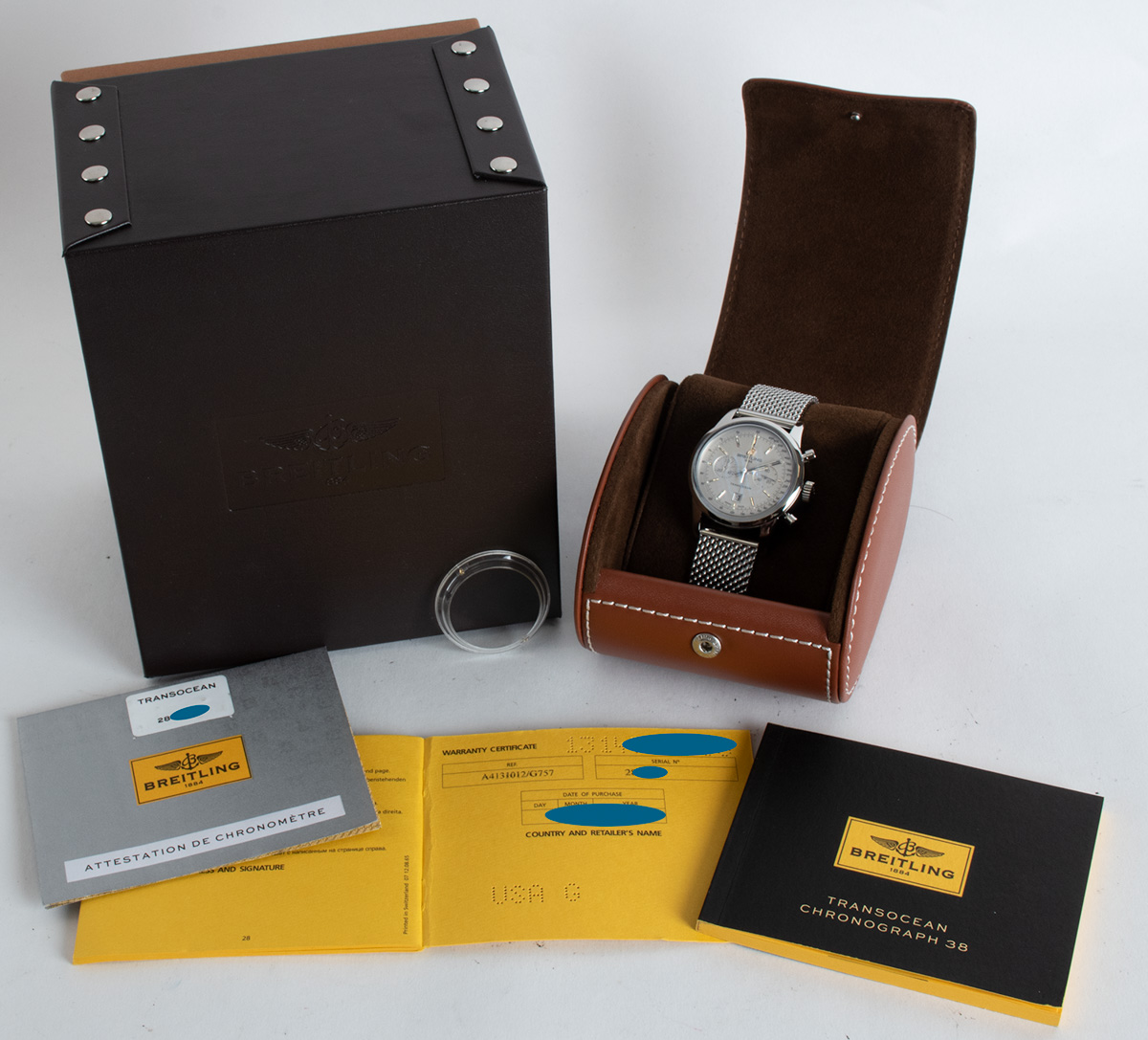 Breitling Transocean A4131012-G757SS - Orologio Uomo Automatico Svizzero, Cassa 38mm Acciaio, Quadrante Bianco