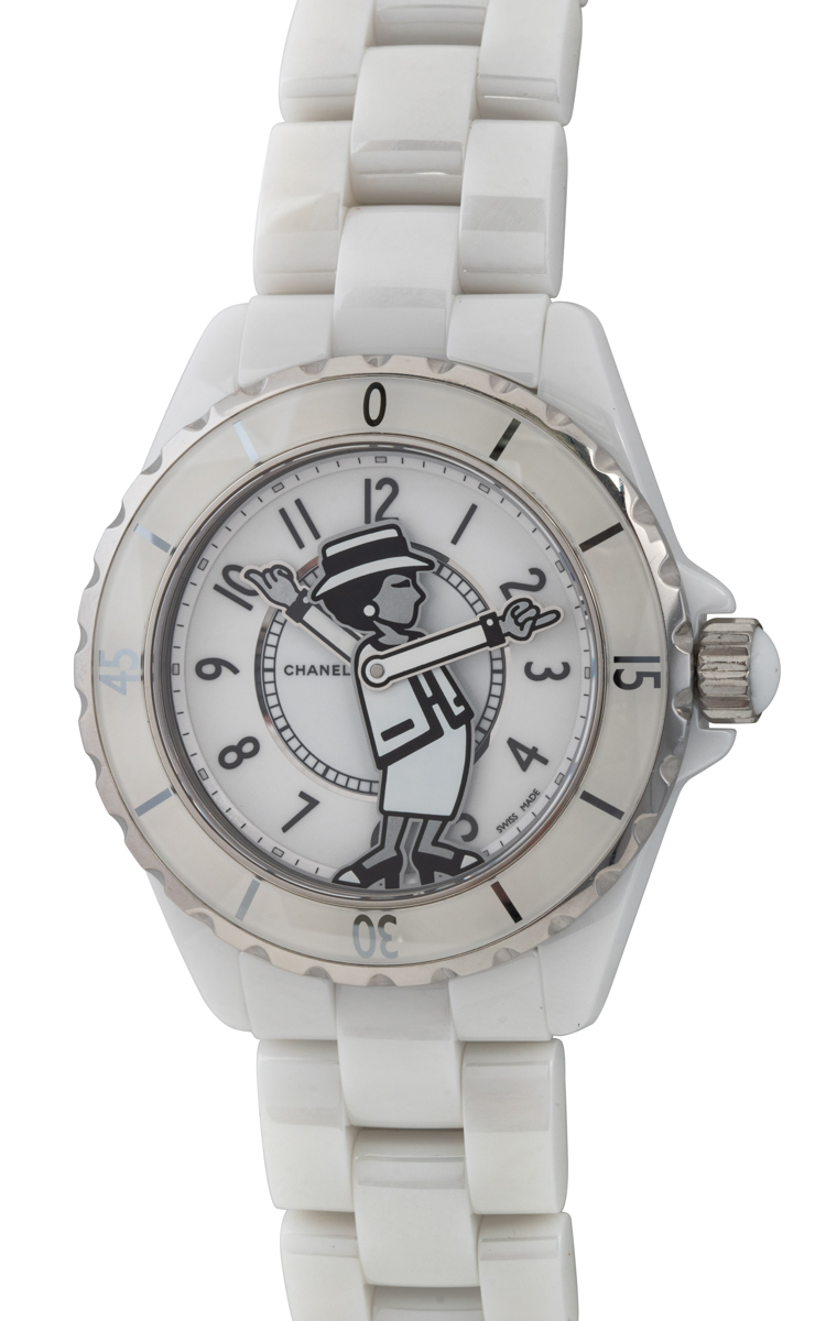 H1182 Chanel J 12 - White Large Size with Sapphires