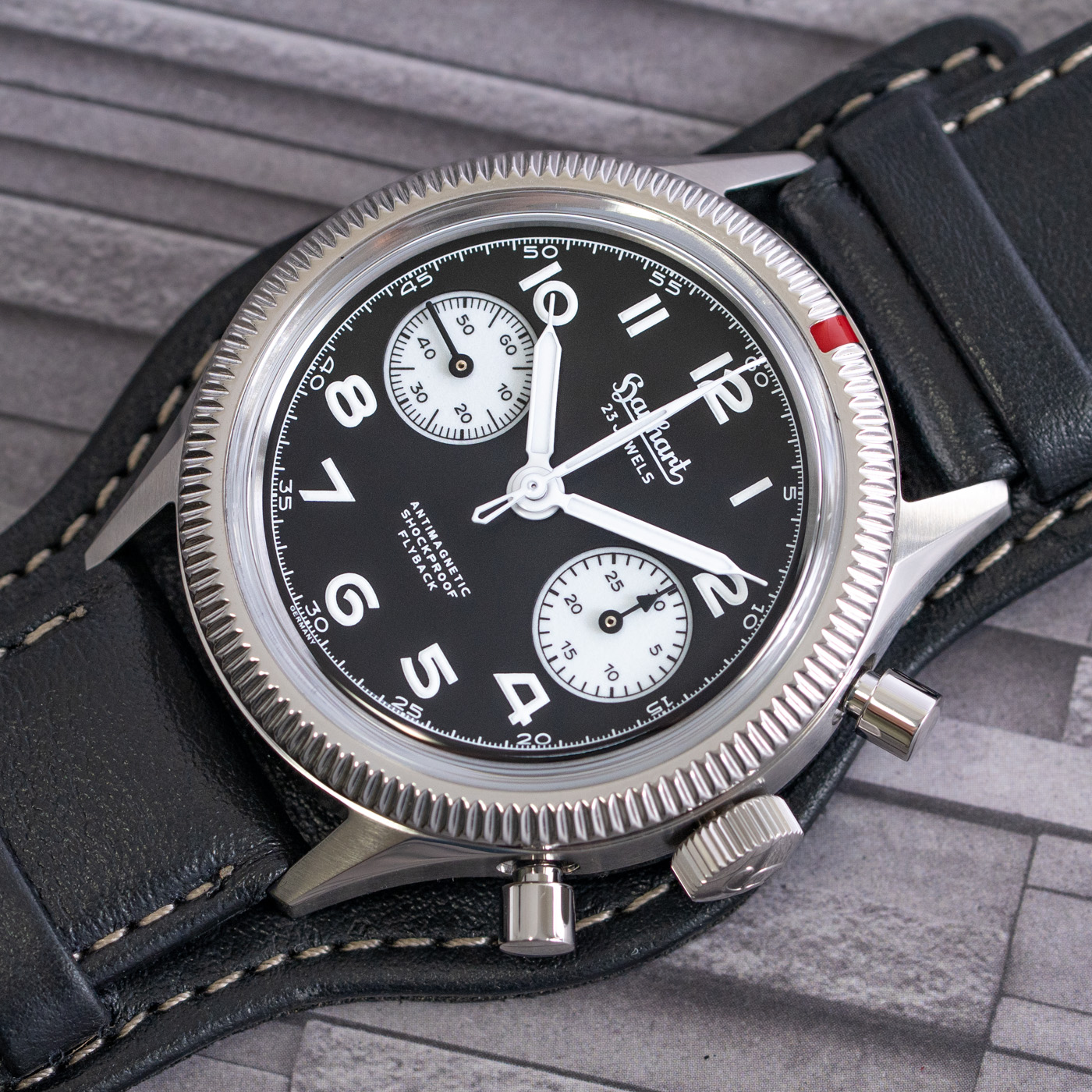 LOTバタフライ100ハンドメイド Hanhart 417 ES 1954 Reverse Panda Flyback : H701.211-7010