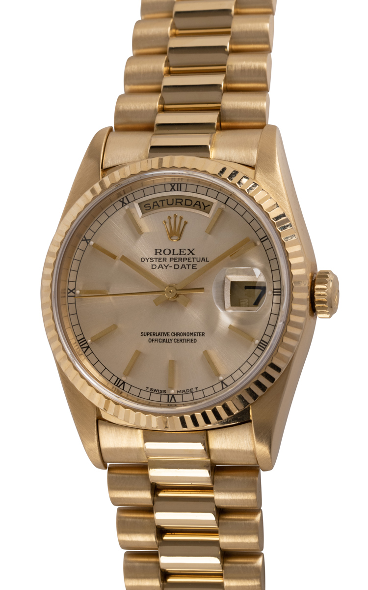 Rolex DayDate President 18238 SOLD OUT silver dial on President bracelet